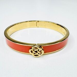 Stella & Dot Lindsey Orange Enamel Infinity Knot Gold Tone Bangle Bracelet